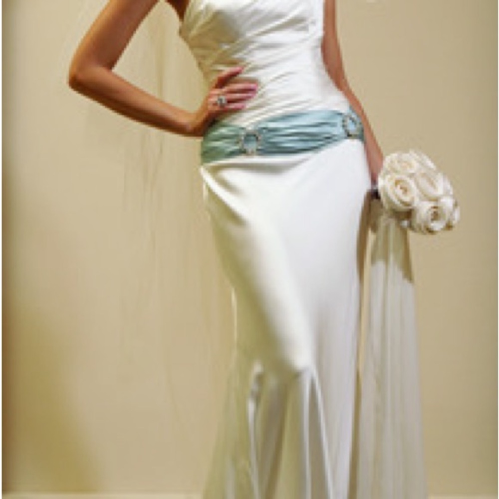 Elegant White and Blue Wedding Dress